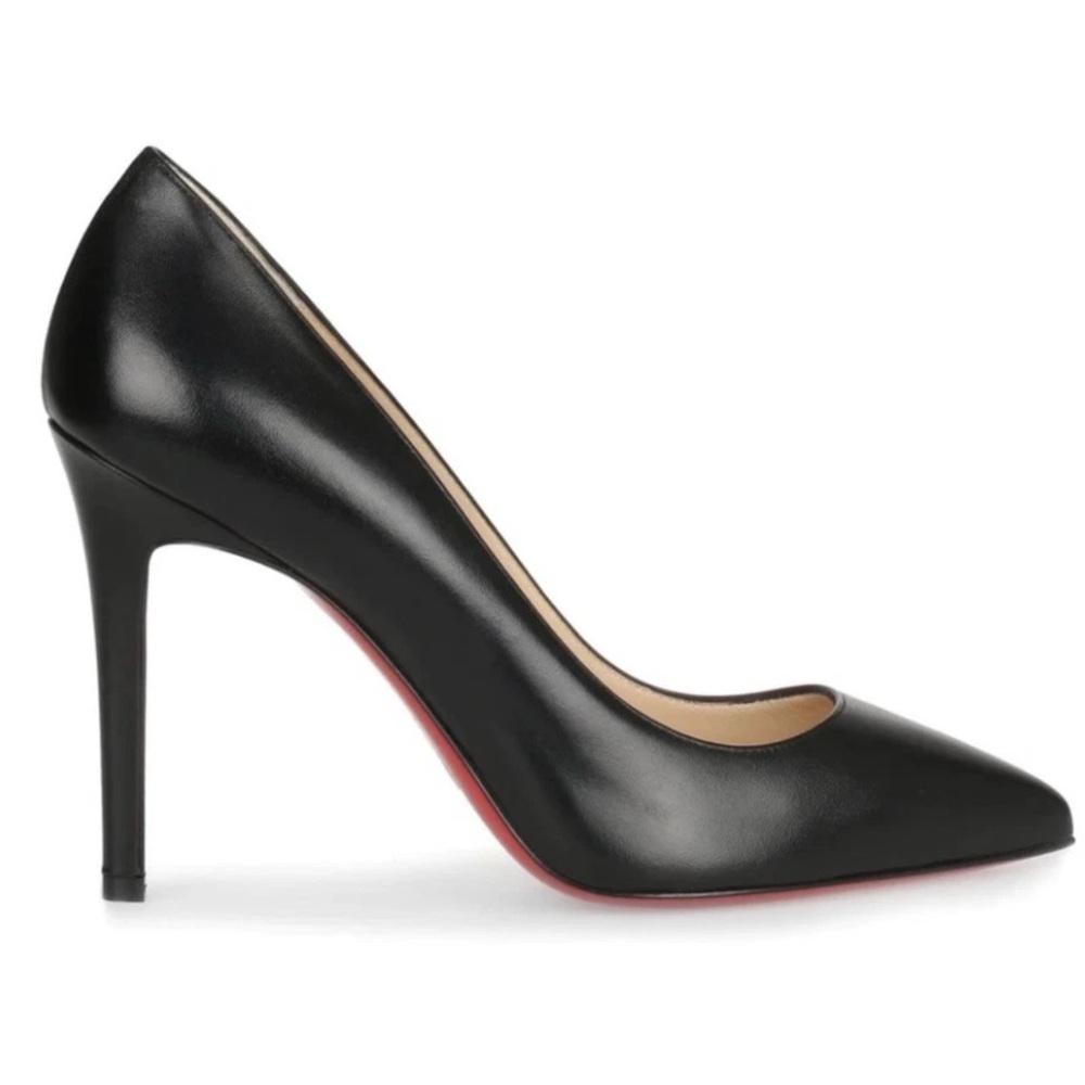 Christian Louboutin Pumps Black Napa Leather Pigalle Pointed Toe 40.5 100mm